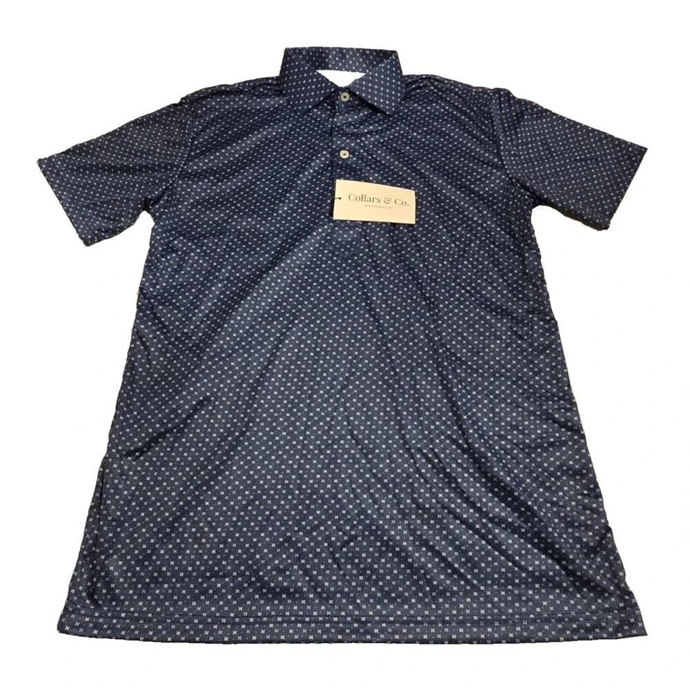 NWT Collars & Co. Men’s S Los Cabos Blue Star Dress Collar Polo Shirt Semi Sprea - Picture 4 of 9